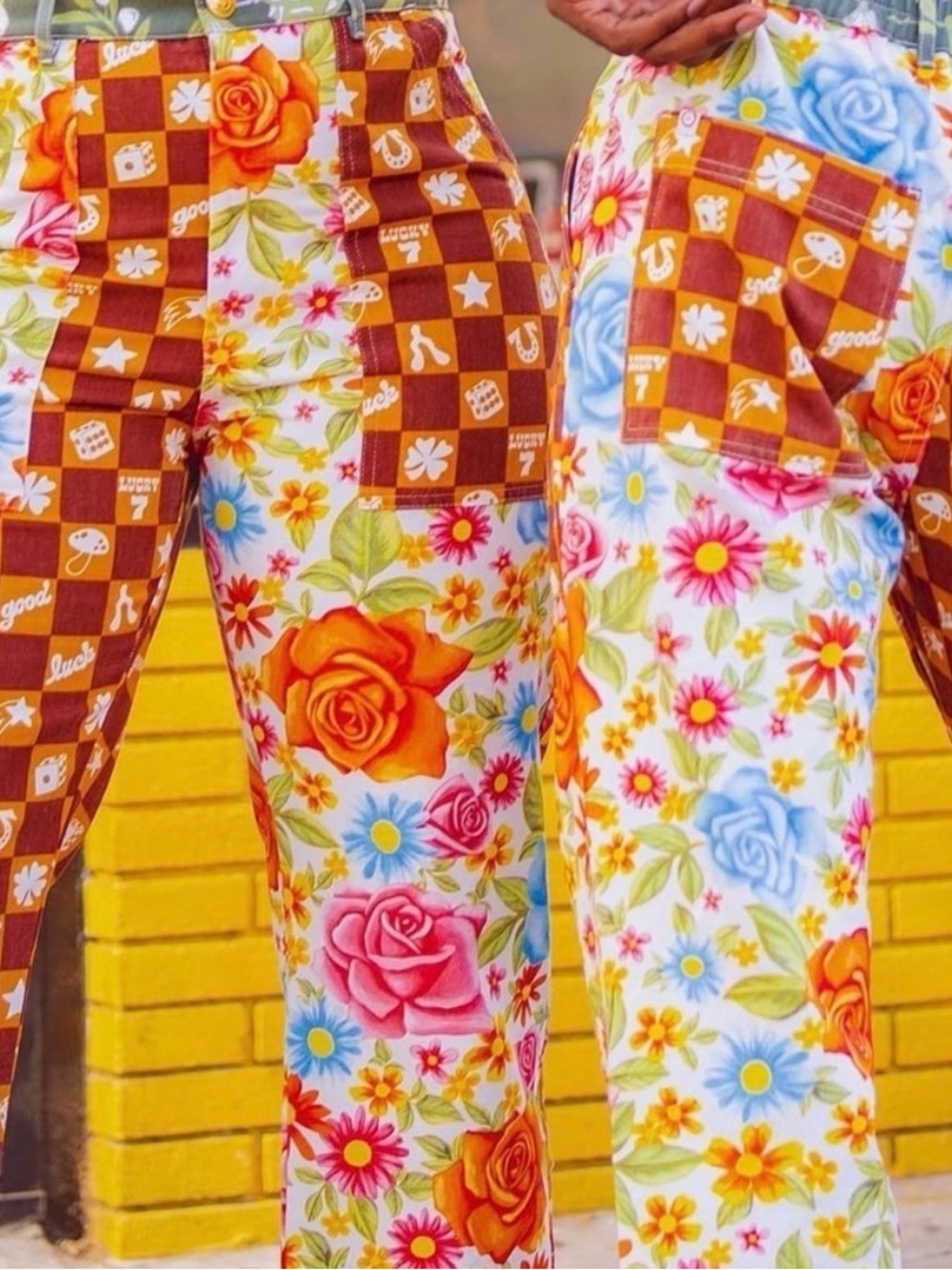 Big Bud Press Miss Matched Work Pants Lucky 7 and floral Medium